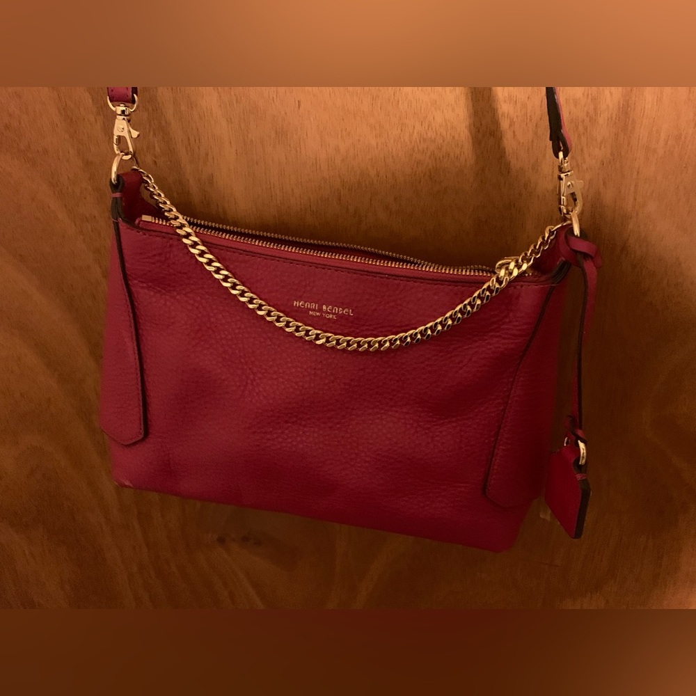Henri Bendel Pink small shoulder bag, genuine leather, clean gold hardware